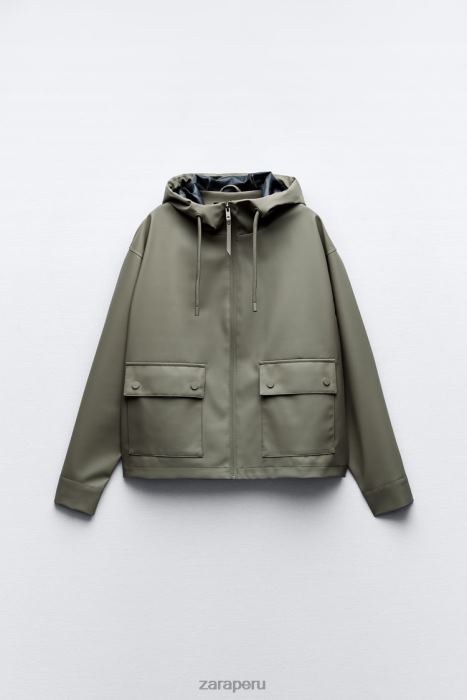 Zara mujer impermeable de goma con capucha BDP8J109 ropa caqui