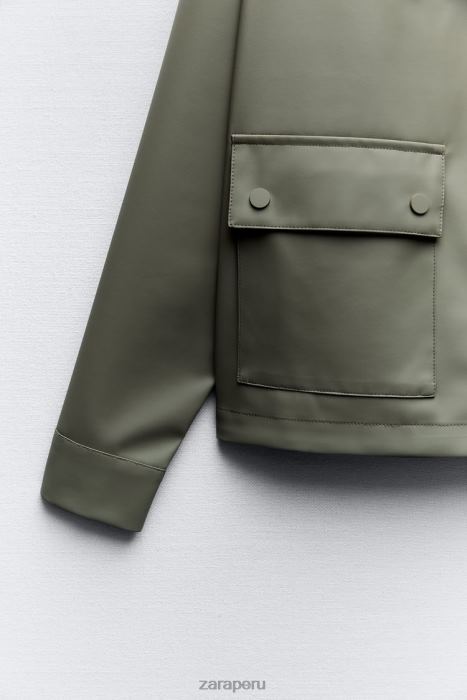 Zara mujer impermeable de goma con capucha BDP8J109 ropa caqui