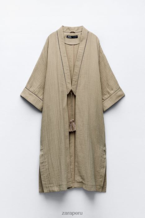 Zara mujer kimono con aplicación de encaje BDP8J134 ropa caqui