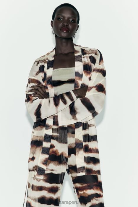 Zara mujer kimono de tul con estampado tie-dye BDP8J96 ropa crudo/marrón