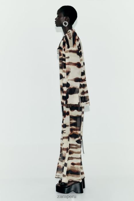 Zara mujer kimono de tul con estampado tie-dye BDP8J96 ropa crudo/marrón