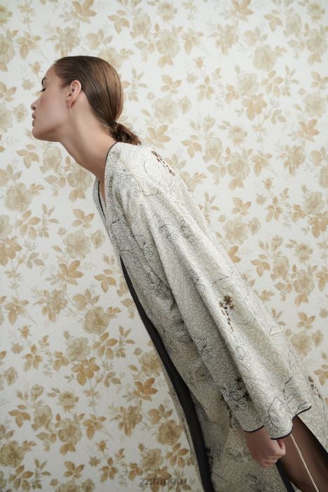 Zara mujer kimono estampado y bordado BDP8J132 ropa ostra blanca