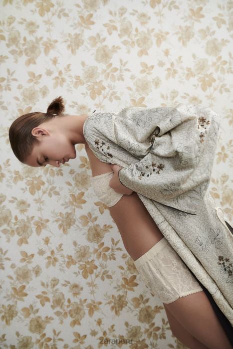 Zara mujer kimono estampado y bordado BDP8J132 ropa ostra blanca