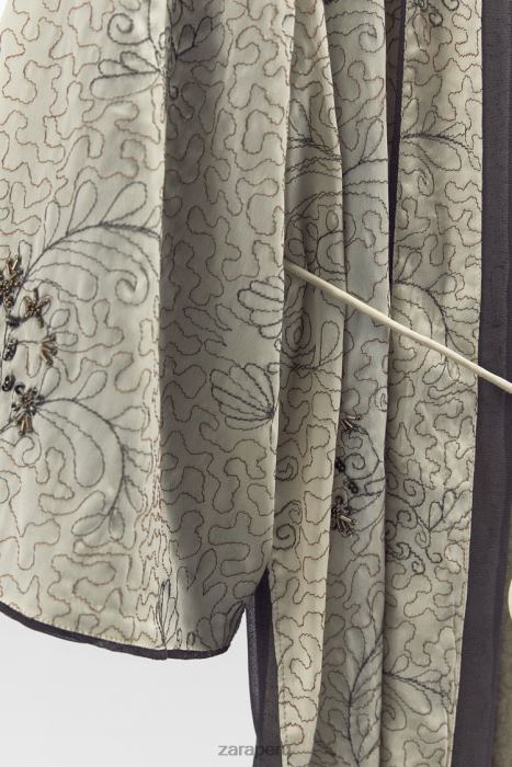 Zara mujer kimono estampado y bordado BDP8J132 ropa ostra blanca