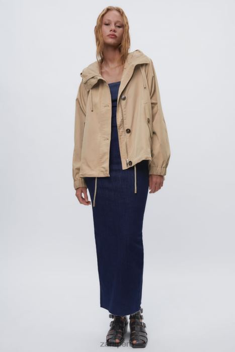 Zara mujer parka corta con botones BDP8J79 ropa marrón/topo