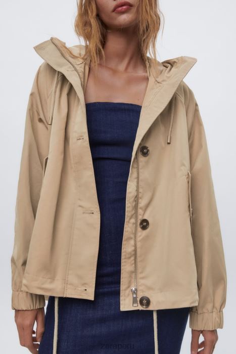 Zara mujer parka corta con botones BDP8J79 ropa marrón/topo