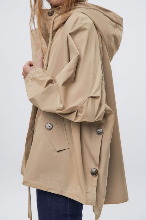 Zara mujer parka corta con botones BDP8J79 ropa marrón/topo