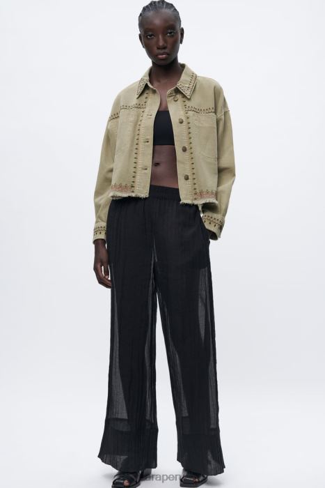 Zara mujer sobrecamisa bordada BDP8J90 ropa caqui