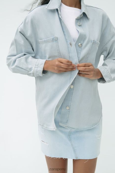 Zara mujer sobrecamisa de mezclilla con bolsillo de parche z1975 BDP8J121 ropa azul claro