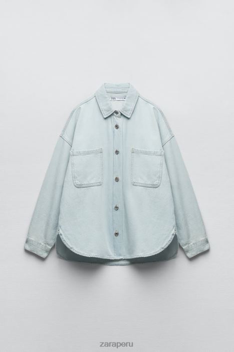 Zara mujer sobrecamisa de mezclilla con bolsillo de parche z1975 BDP8J121 ropa azul claro
