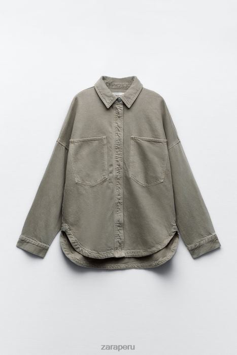 Zara mujer sobrecamisa oversize con bolsillos BDP8J59 ropa caqui medio