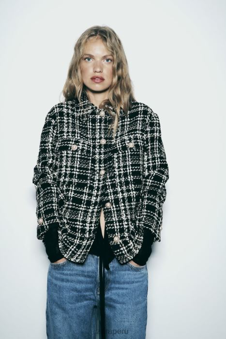 Zara mujer sobrecamisa texturizada a cuadros BDP8J8 ropa negro/crudo