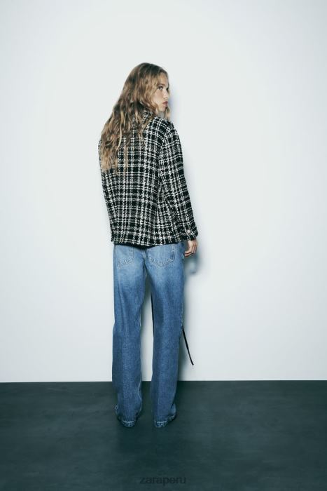 Zara mujer sobrecamisa texturizada a cuadros BDP8J8 ropa negro/crudo