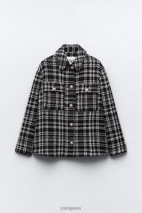 Zara mujer sobrecamisa texturizada a cuadros BDP8J8 ropa negro/crudo