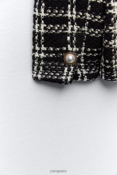 Zara mujer sobrecamisa texturizada a cuadros BDP8J8 ropa negro/crudo