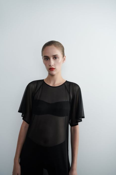 Zara mujer vestido de tul con mangas tipo capa BDP8J118 ropa negro