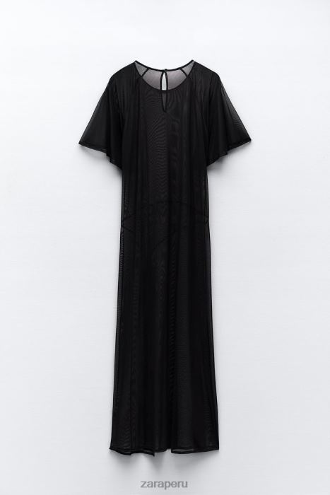 Zara mujer vestido de tul con mangas tipo capa BDP8J118 ropa negro
