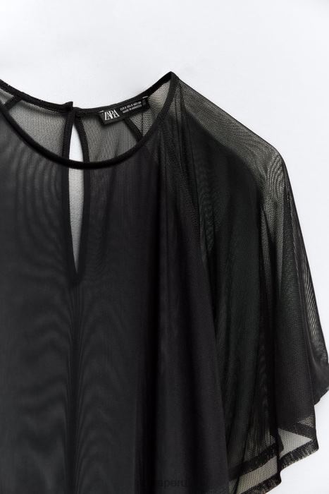 Zara mujer vestido de tul con mangas tipo capa BDP8J118 ropa negro