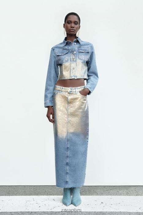 Zara mujer z1975 chaqueta corta de mezclilla metalizada BDP8J71 ropa azul medio