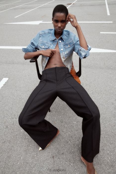 Zara mujer z1975 chaqueta corta de mezclilla metalizada BDP8J71 ropa azul medio