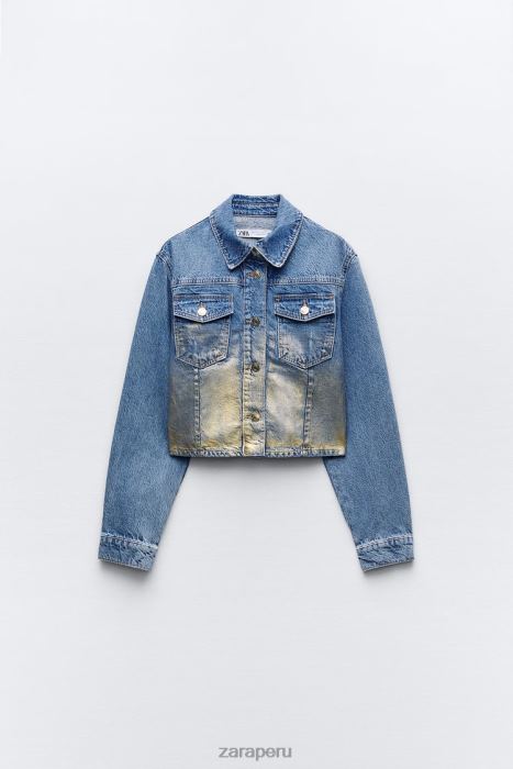 Zara mujer z1975 chaqueta corta de mezclilla metalizada BDP8J71 ropa azul medio