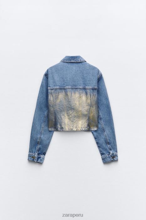 Zara mujer z1975 chaqueta corta de mezclilla metalizada BDP8J71 ropa azul medio