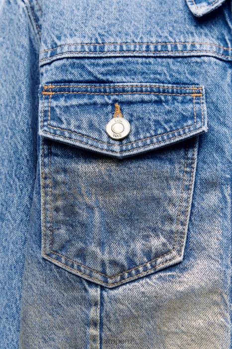 Zara mujer z1975 chaqueta corta de mezclilla metalizada BDP8J71 ropa azul medio