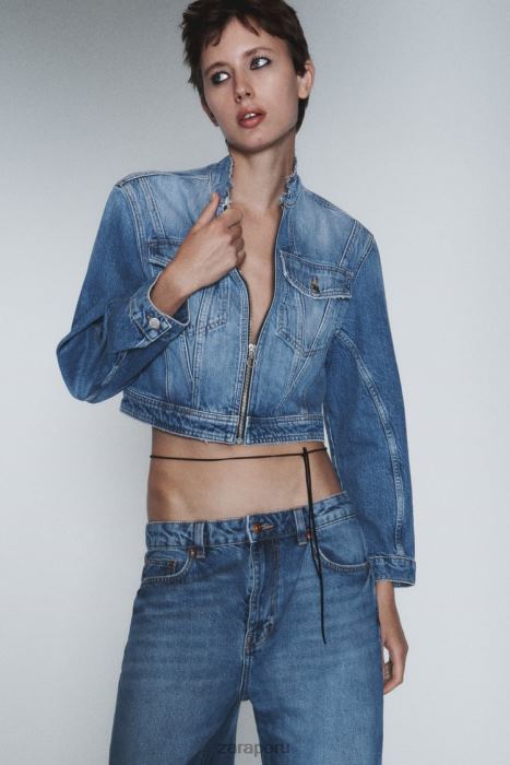 Zara mujer z1975 chaqueta vaquera corta deshilachada BDP8J124 ropa azul medio