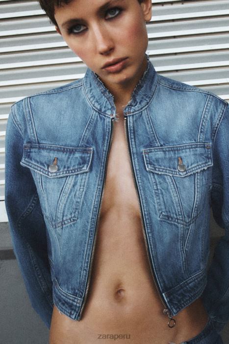 Zara mujer z1975 chaqueta vaquera corta deshilachada BDP8J124 ropa azul medio