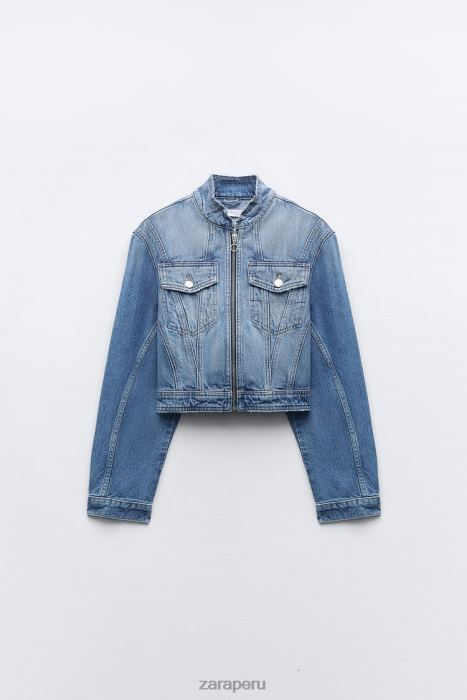 Zara mujer z1975 chaqueta vaquera corta deshilachada BDP8J124 ropa azul medio