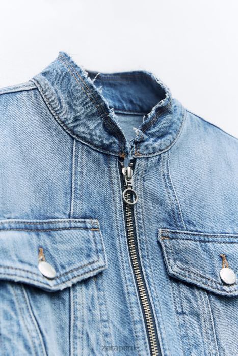 Zara mujer z1975 chaqueta vaquera corta deshilachada BDP8J124 ropa azul medio