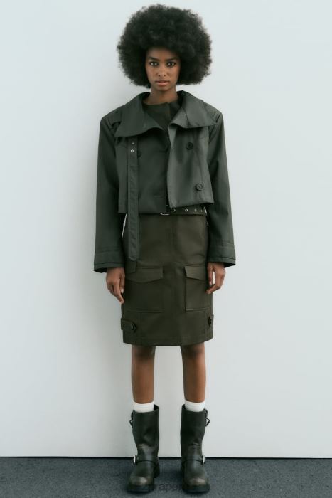 Zara mujer zanja de cultivo encerada BDP8J61 ropa caqui oscuro