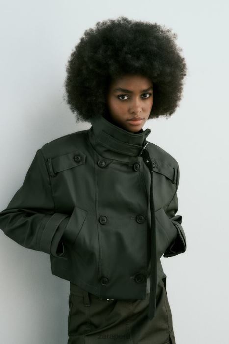 Zara mujer zanja de cultivo encerada BDP8J61 ropa caqui oscuro