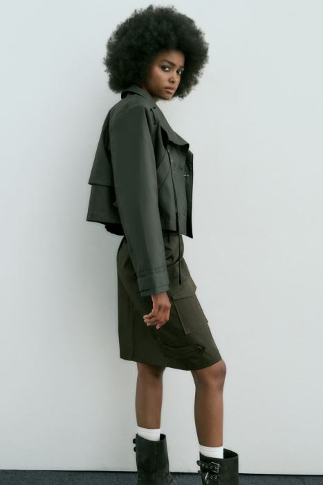 Zara mujer zanja de cultivo encerada BDP8J61 ropa caqui oscuro