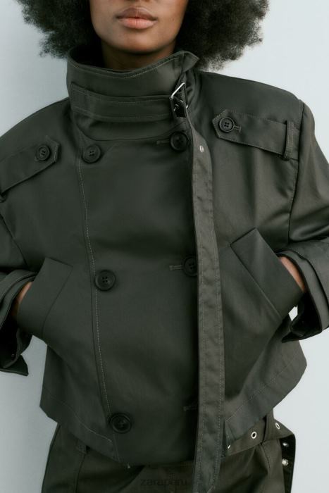 Zara mujer zanja de cultivo encerada BDP8J61 ropa caqui oscuro