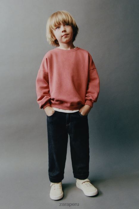 Zara niños sudadera con costuras lavadas BDP8J1555 ropa naranja roja