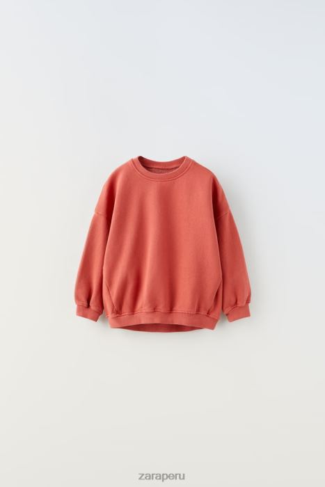 Zara niños sudadera con costuras lavadas BDP8J1555 ropa naranja roja