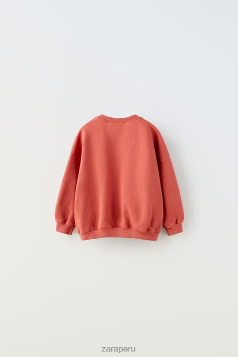 Zara niños sudadera con costuras lavadas BDP8J1555 ropa naranja roja