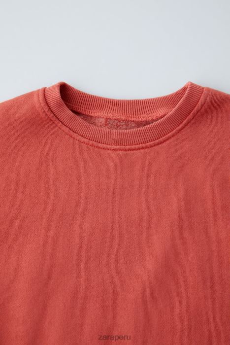 Zara niños sudadera con costuras lavadas BDP8J1555 ropa naranja roja