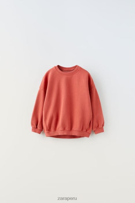 Zara niños sudadera con costuras lavadas BDP8J1555 ropa naranja roja